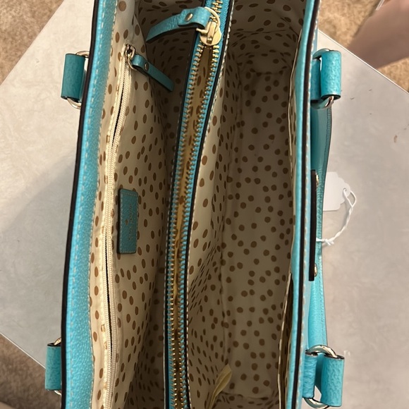 Kate Spade New York Cyan Blue Leather Double Handle Satchel Shoulder Bag - Picture 2 of 4
